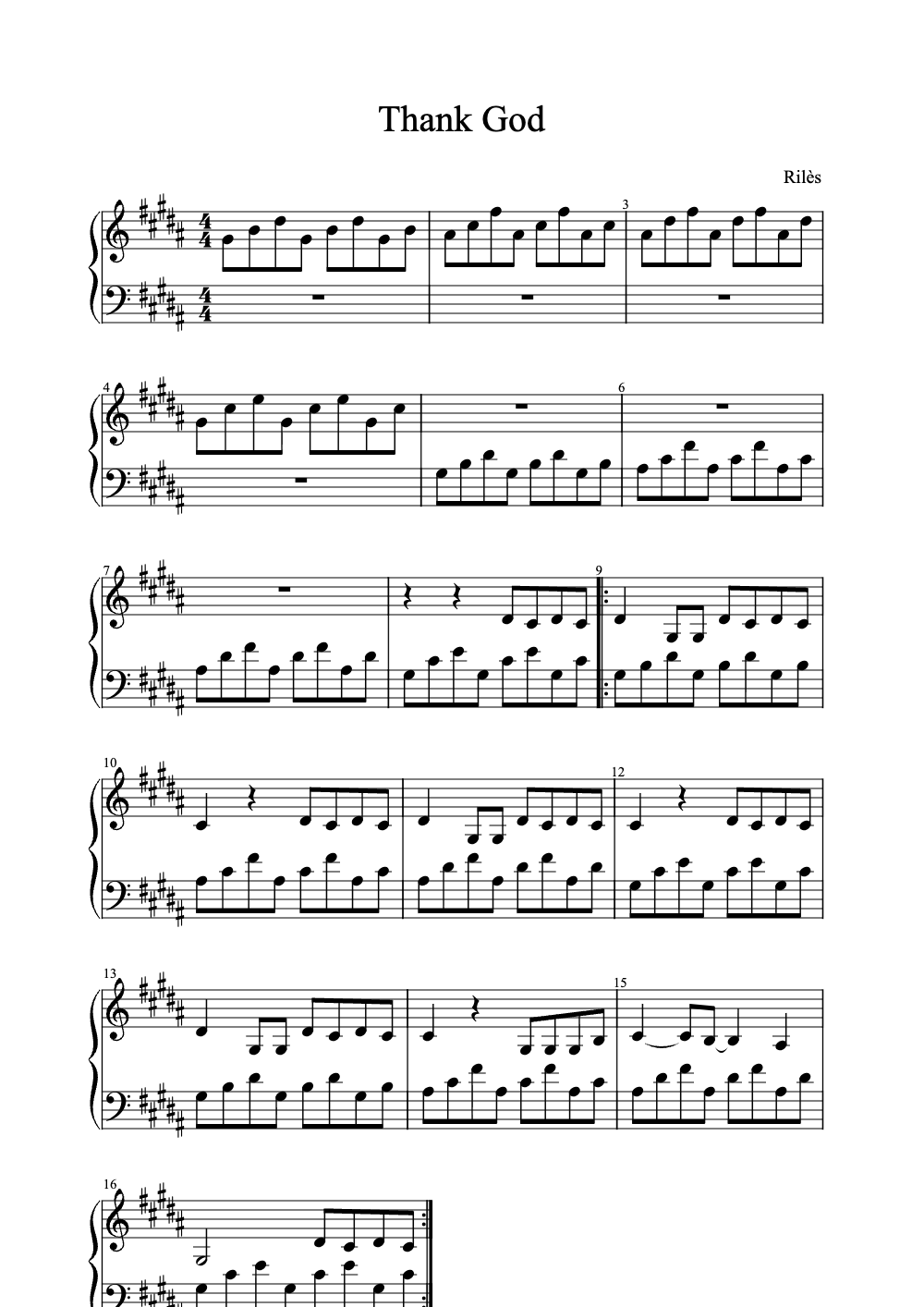 Sheet music preview for Thank God
