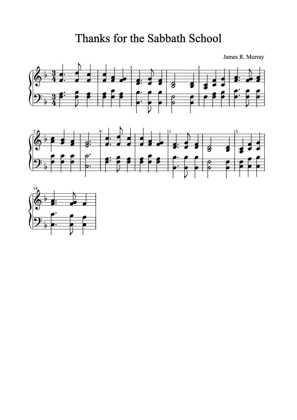 Sheet music preview for Thanks for the Sabbath School