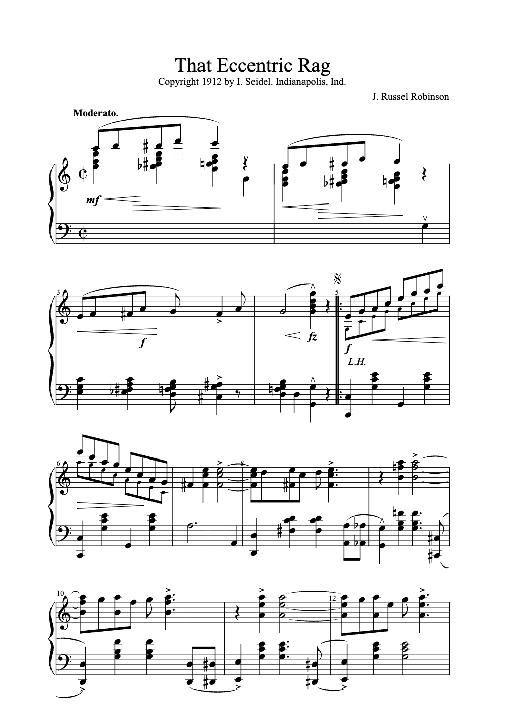 Sheet music preview for That Eccentric Rag