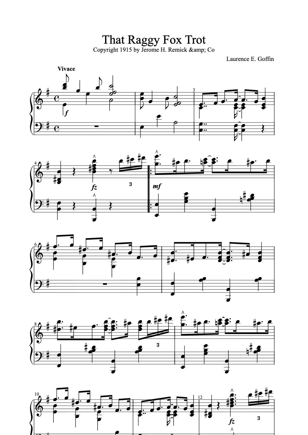 Sheet music preview for That Raggy Fox Trot