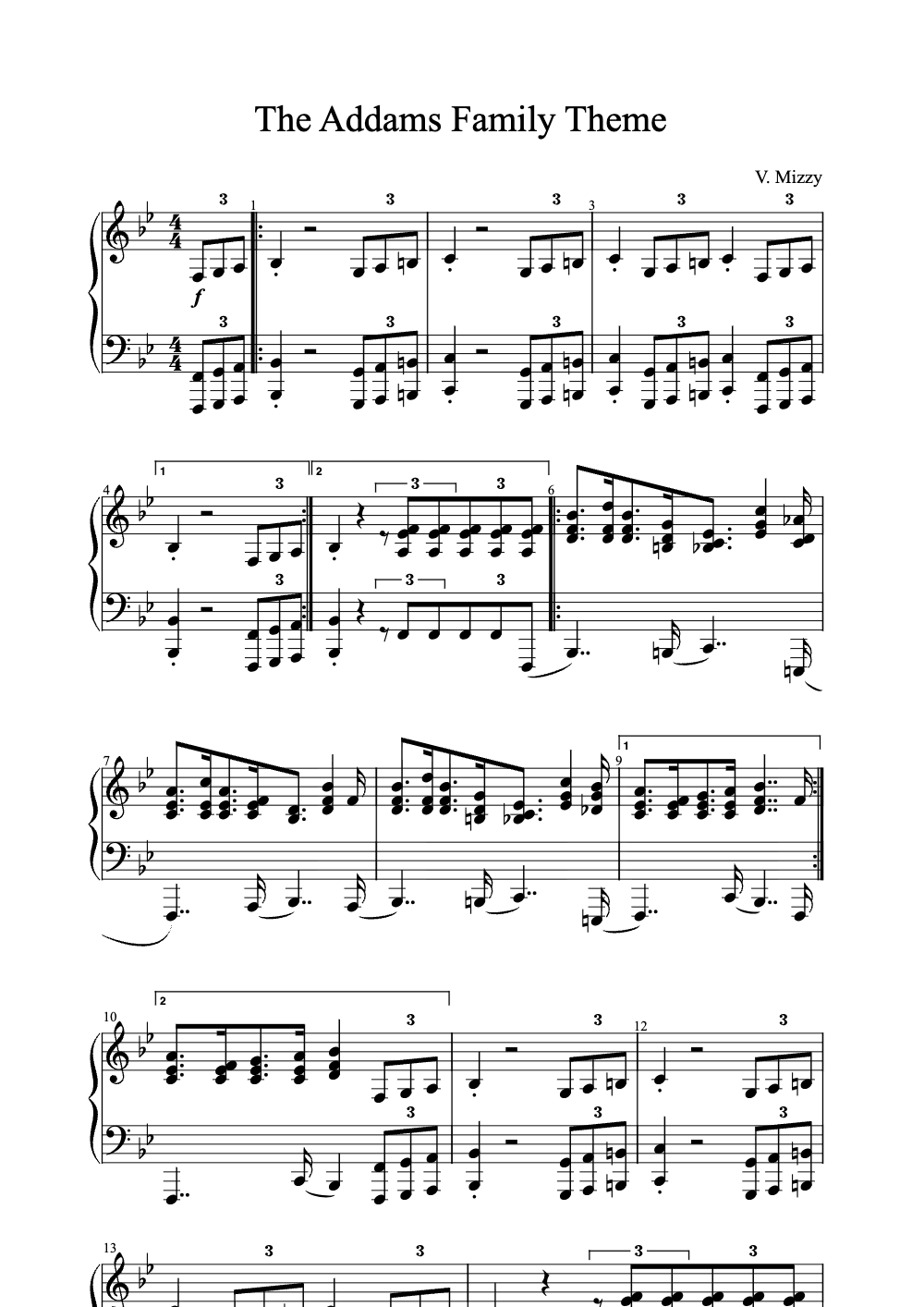 Sheet music preview for The Addams Family Theme