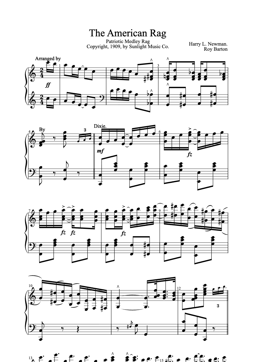 Sheet music preview for The American Rag