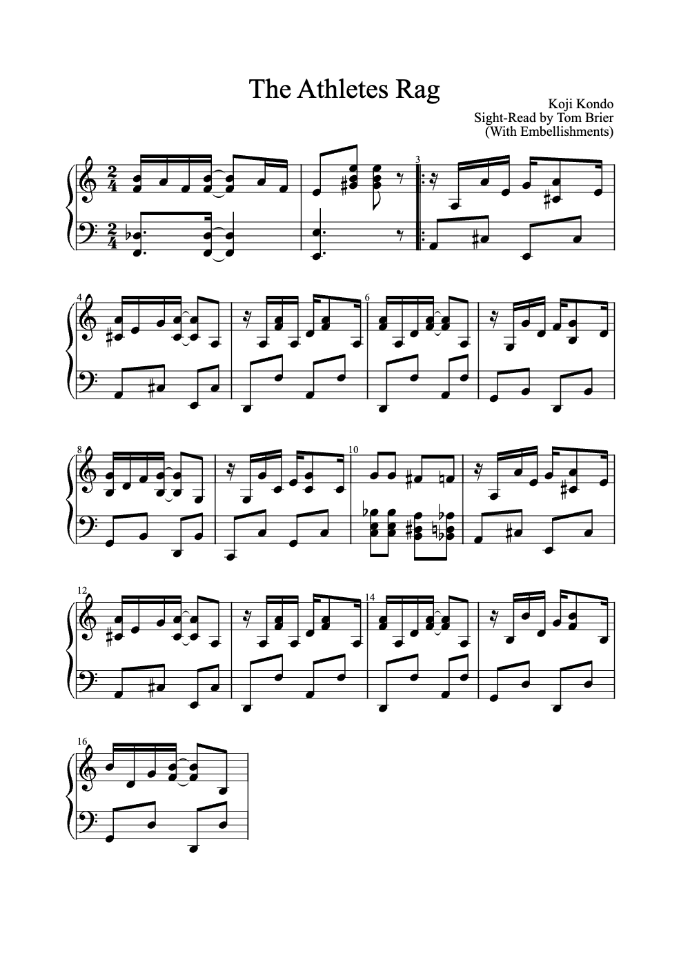 Sheet music preview for The Athlete's Rag