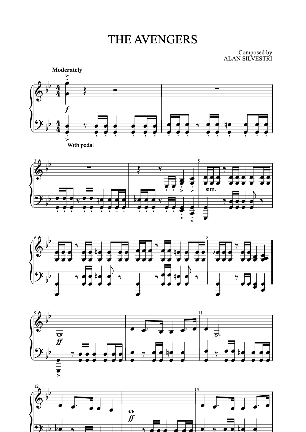 Sheet music preview for The Avengers