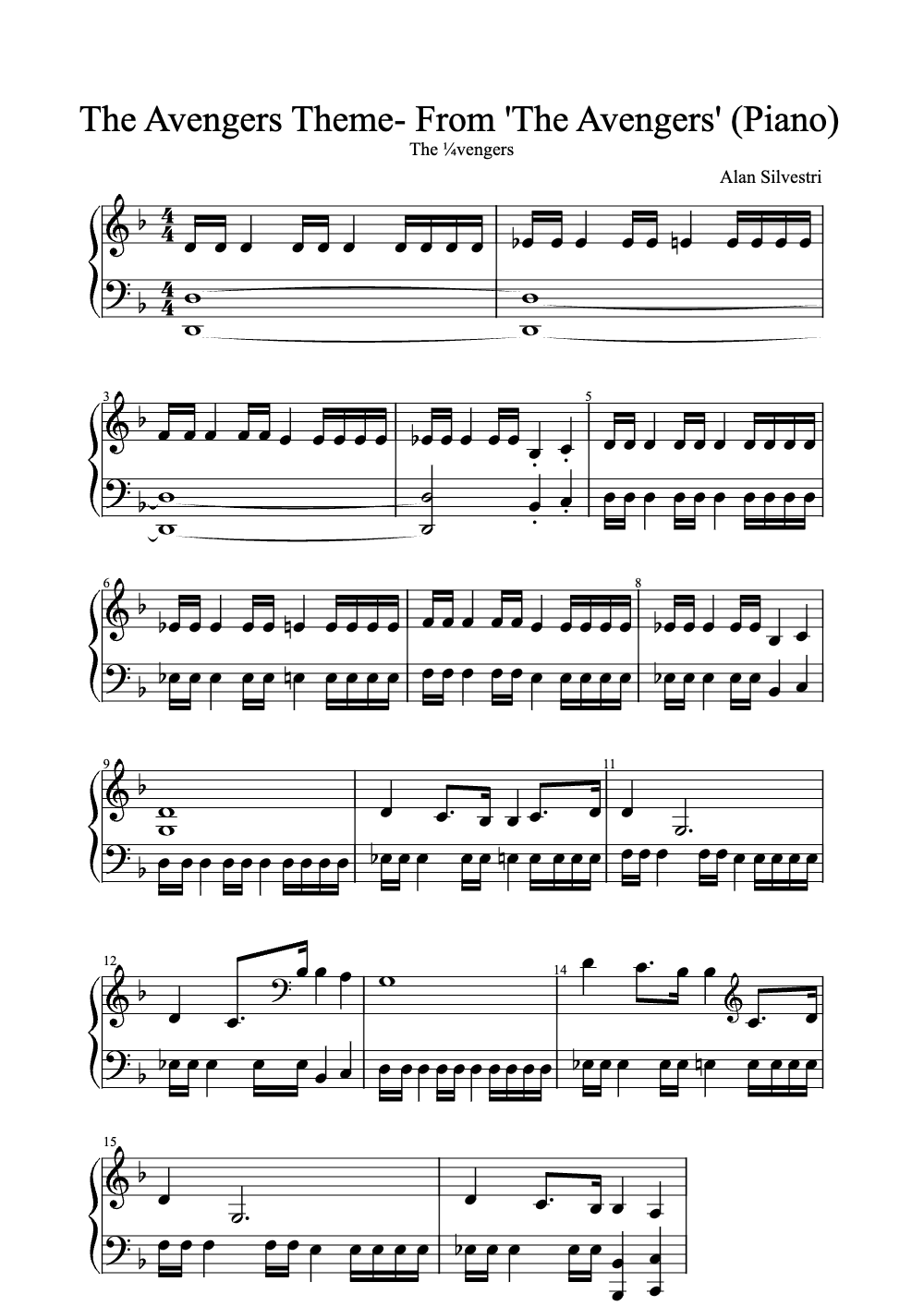 Sheet music preview for The Avengers Theme