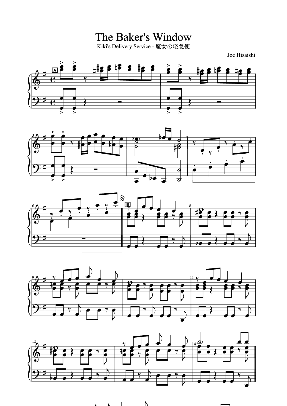 Sheet music preview for The Baker's Window