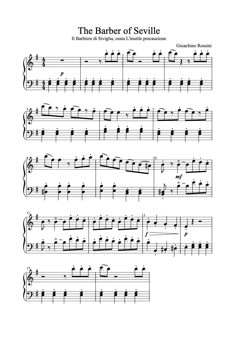 Sheet music preview for The Barber of Seville