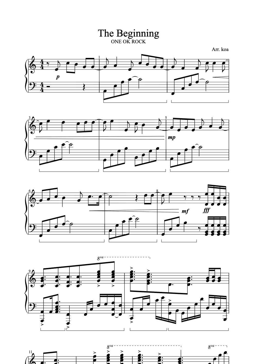 Sheet music preview for The Beginning