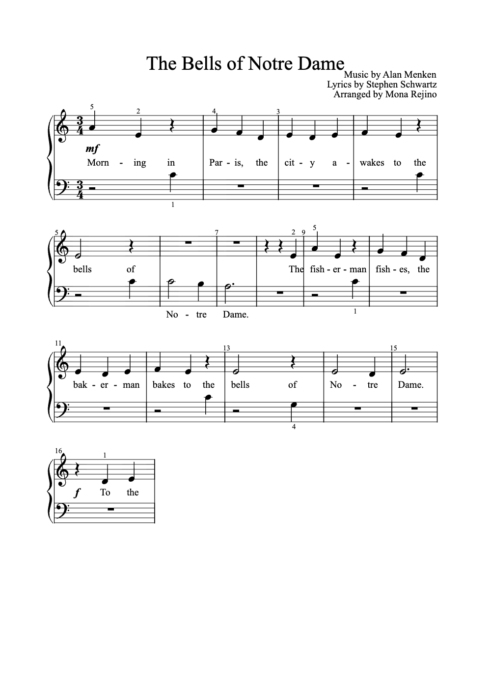 Sheet music preview for The Bells of Notre Dame