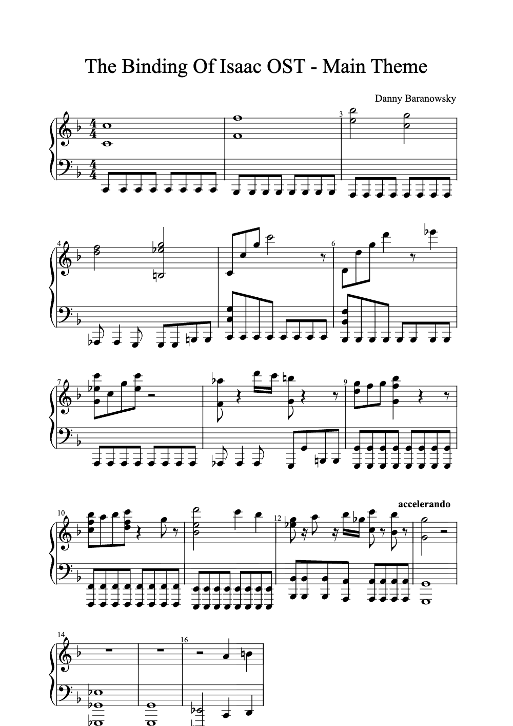 Sheet music preview for The Binding of Isaac