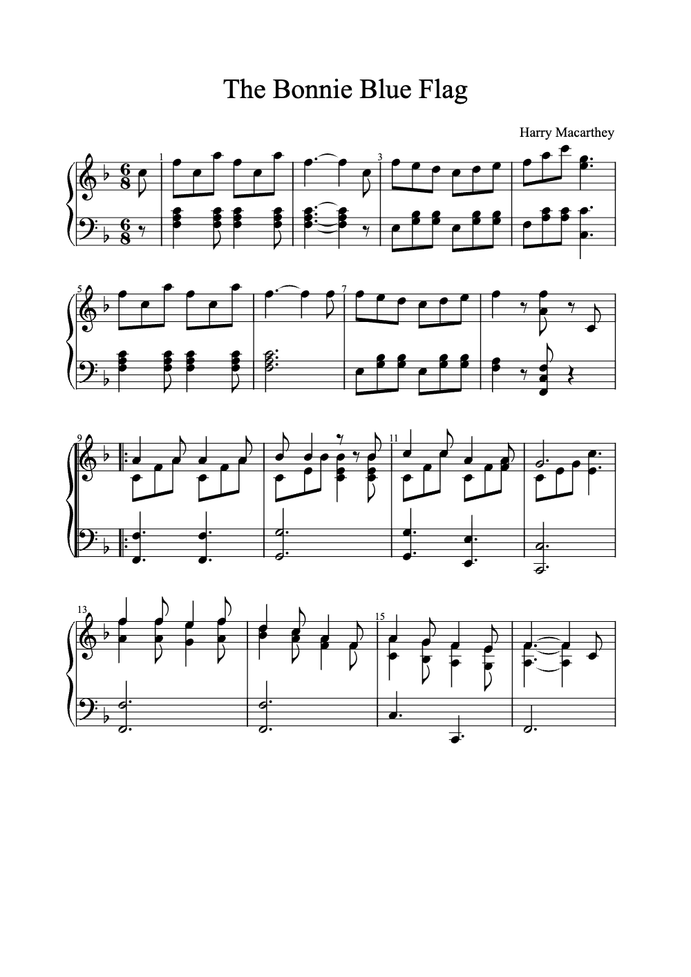 Sheet music preview for The Bonnie Blue Flag