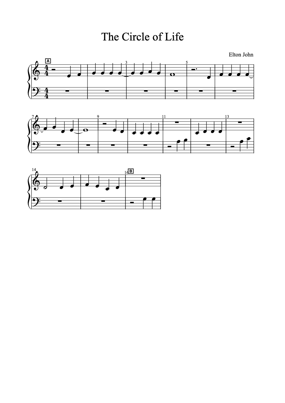 Sheet music preview for The Circle of Life