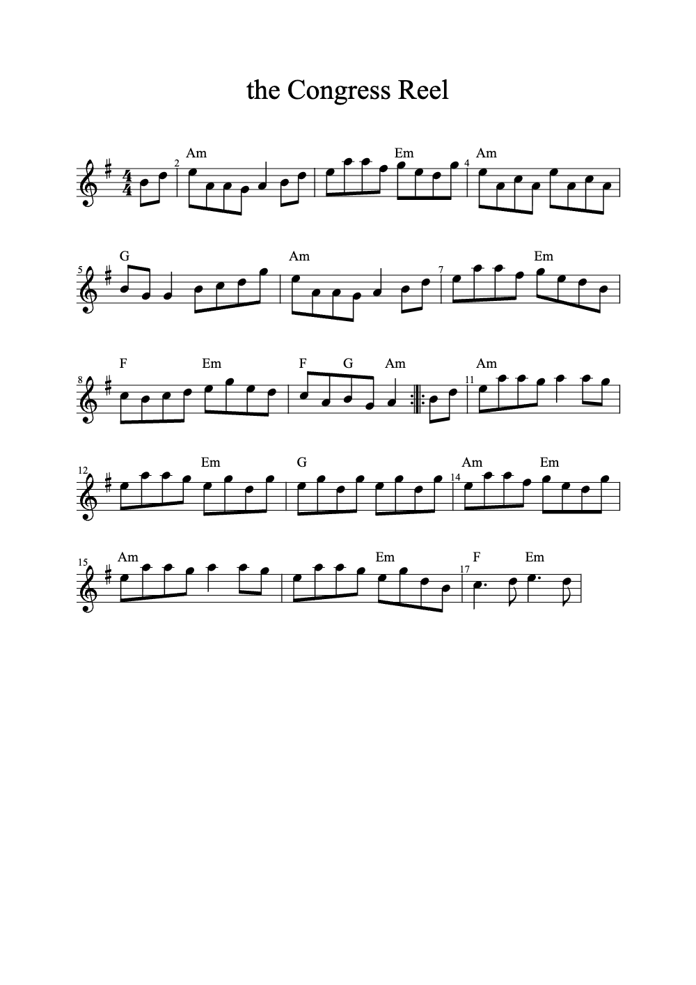 Sheet music preview for The Congress Reel