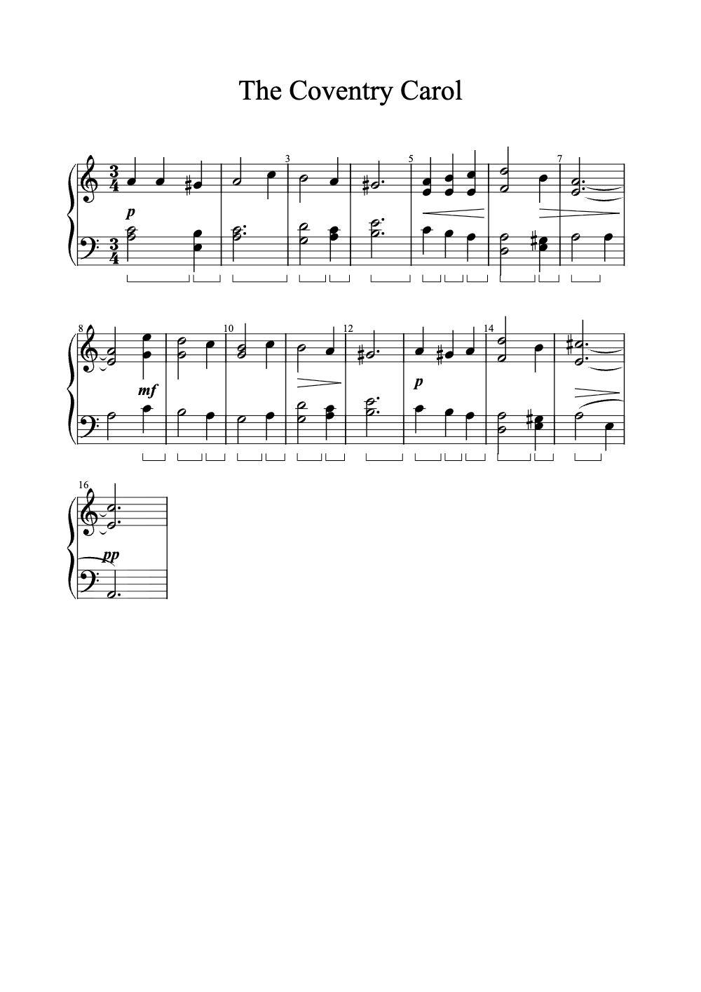 Sheet music preview for The Coventry Carol