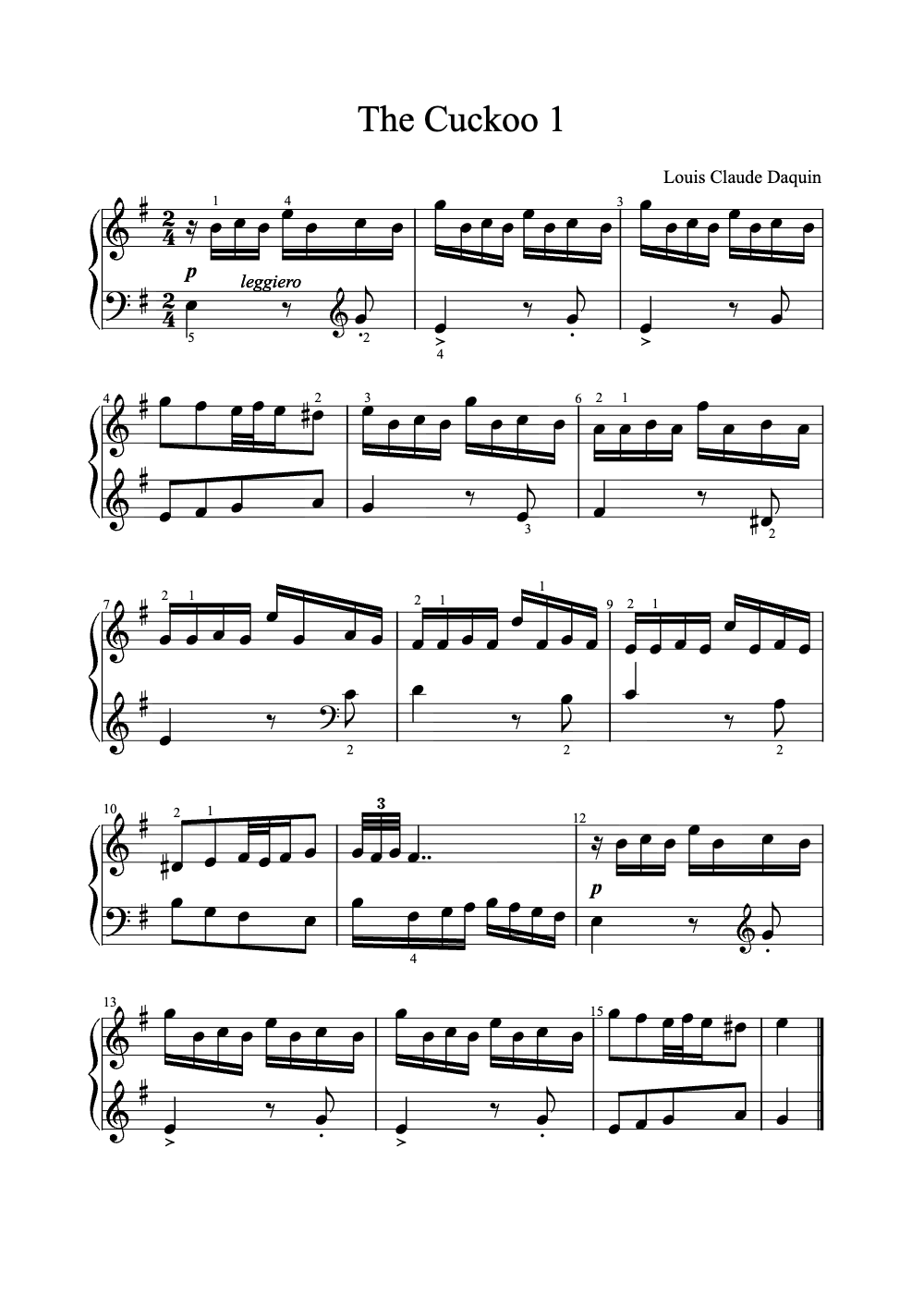 Sheet music preview for The Cuckoo