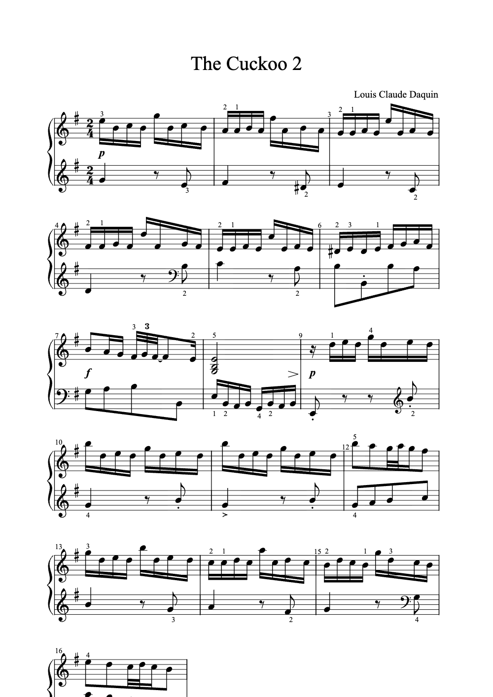 Sheet music preview for The Cuckoo