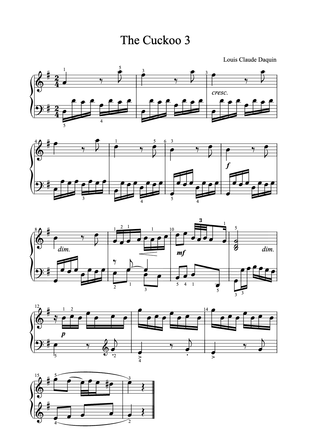 Sheet music preview for The Cuckoo