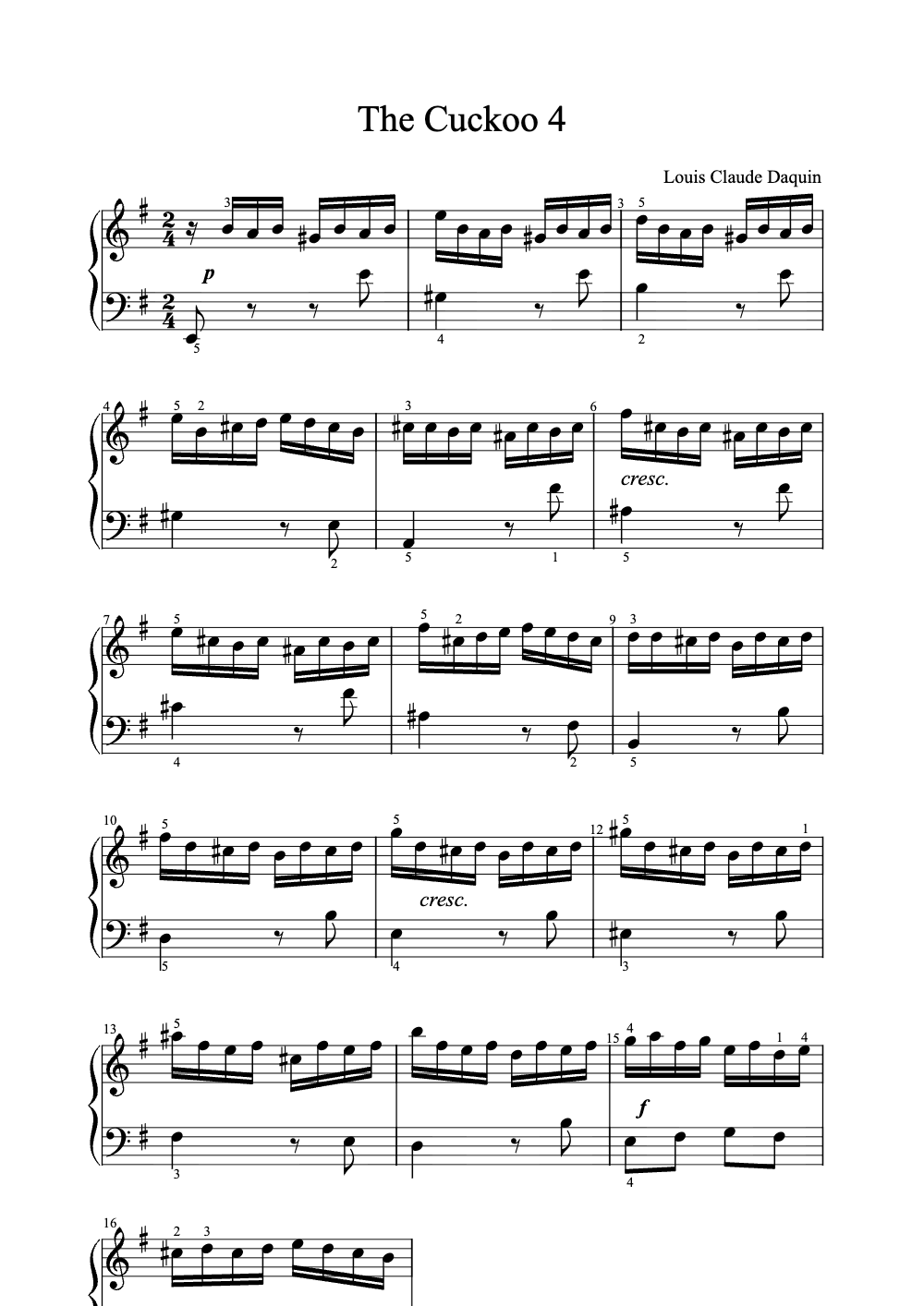 Sheet music preview for The Cuckoo