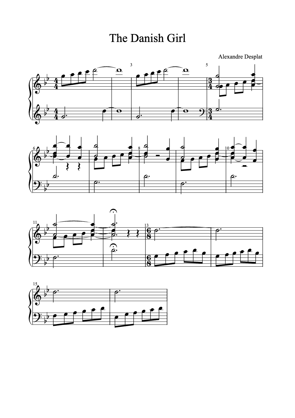 Sheet music preview for The Danish Girl