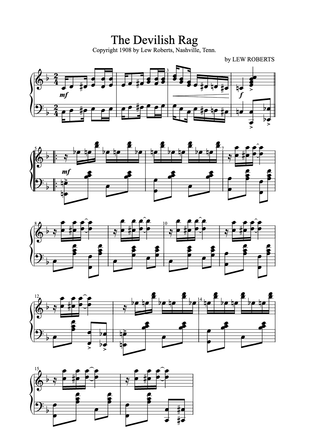 Sheet music preview for The Devilish Rag