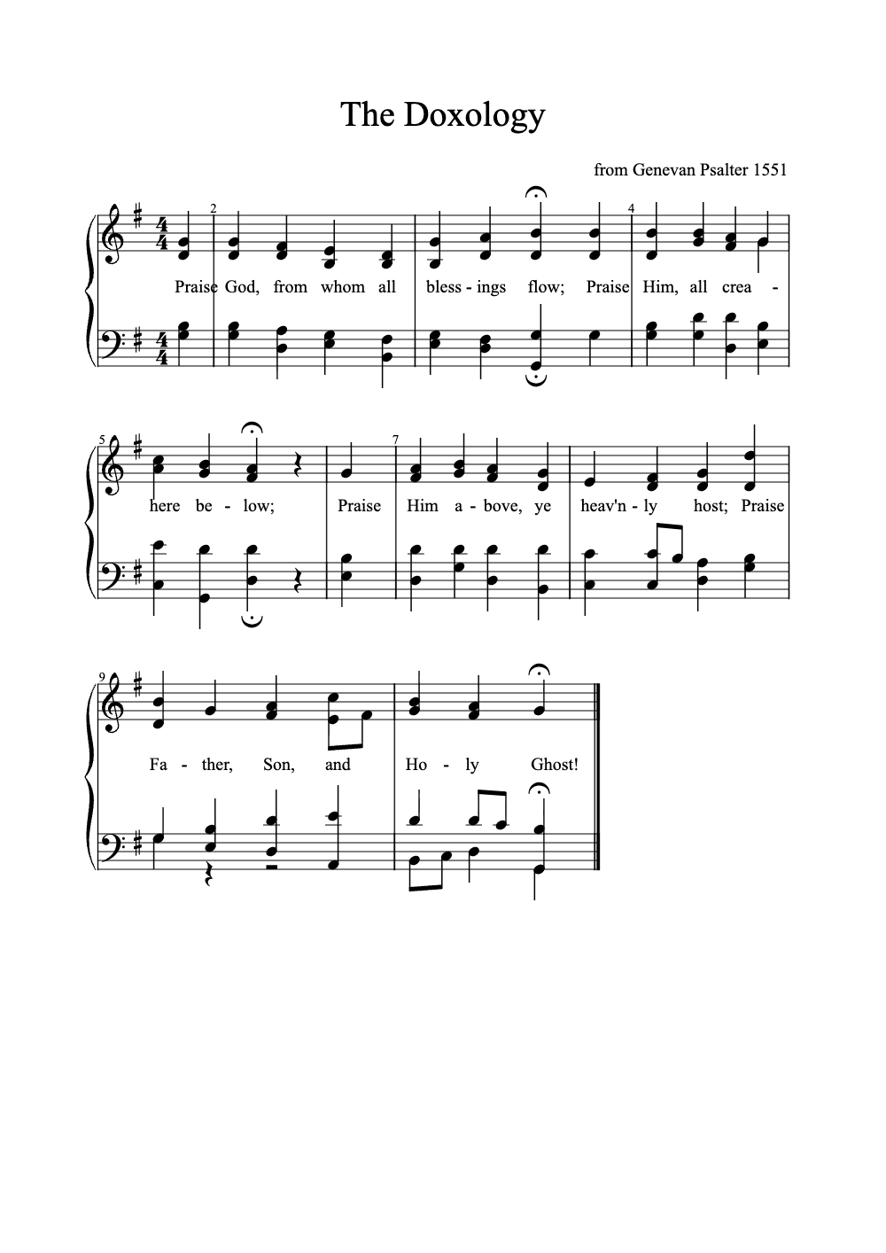 Sheet music preview for The Doxology