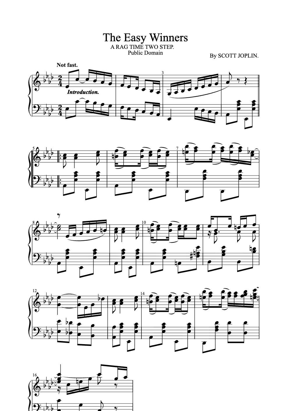 Sheet music preview for The Easy Winners