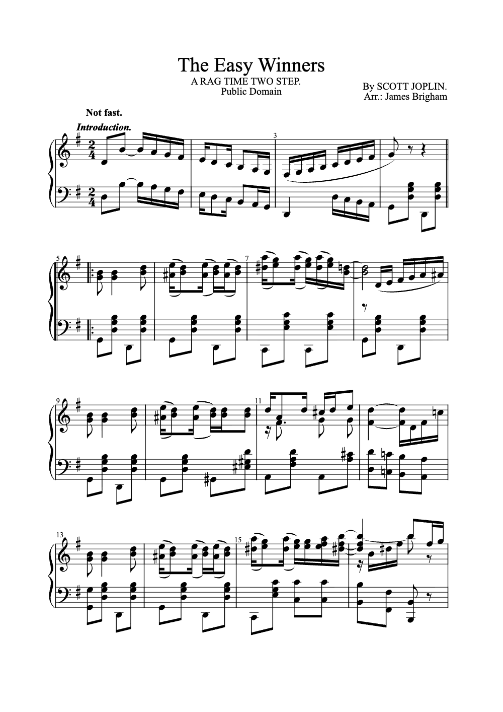 Sheet music preview for The Easy Winners