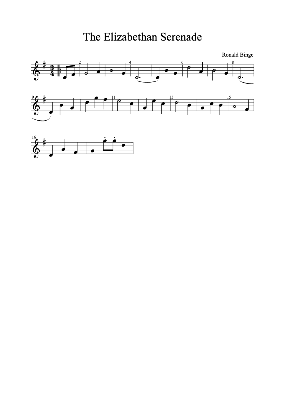 Sheet music preview for The Elizabethan Serenade