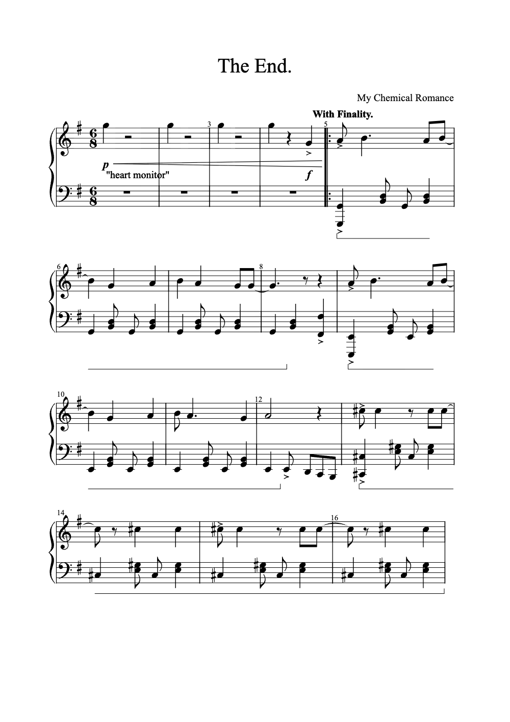 Sheet music preview for The End