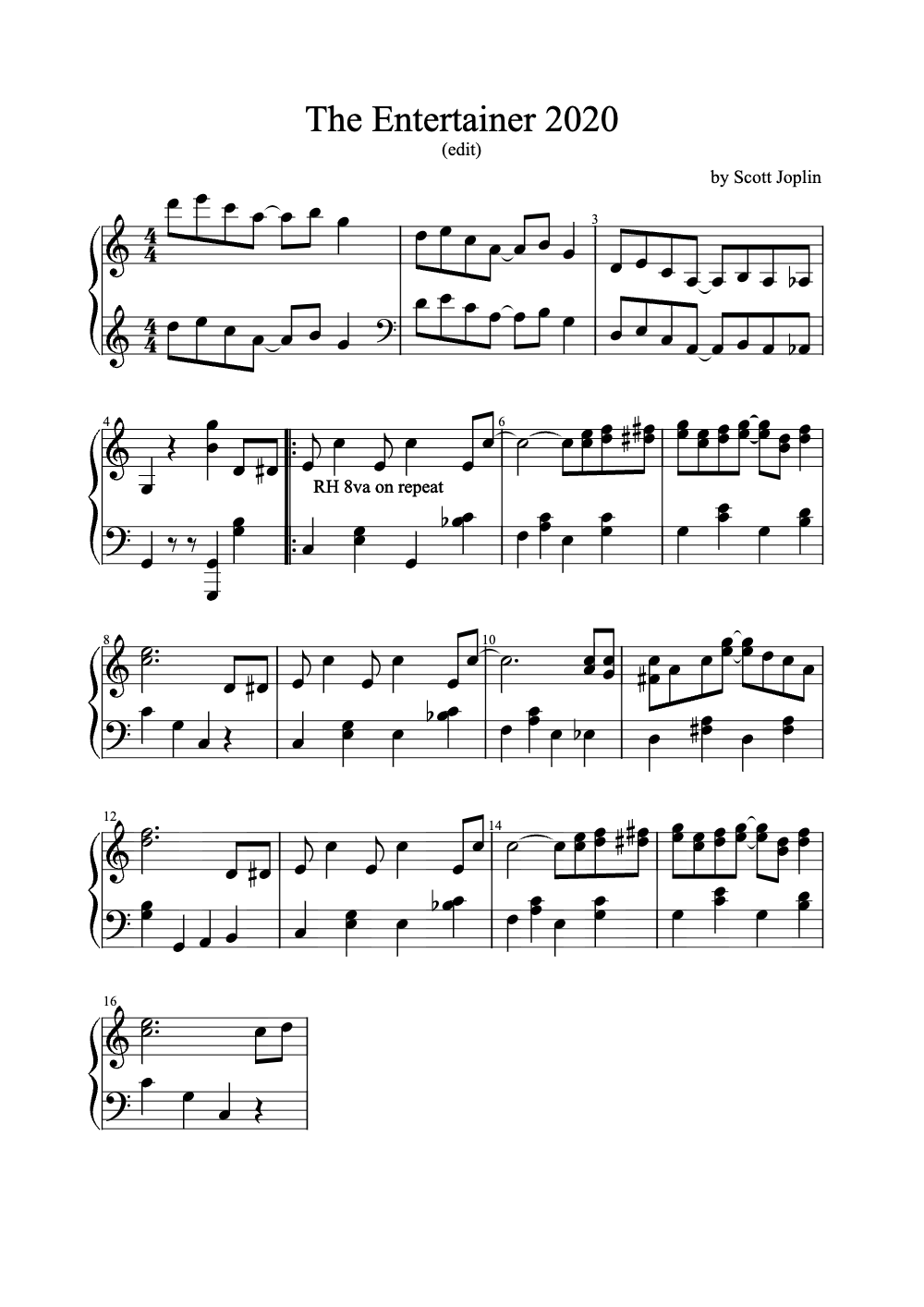 Sheet music preview for The Entertainer