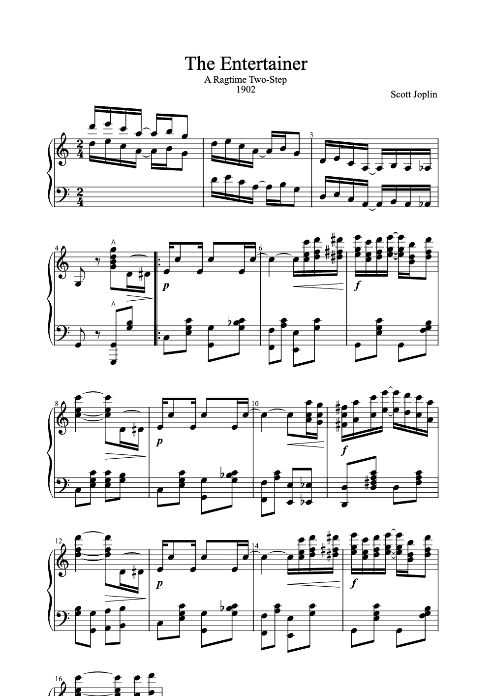 Sheet music preview for The Entertainer