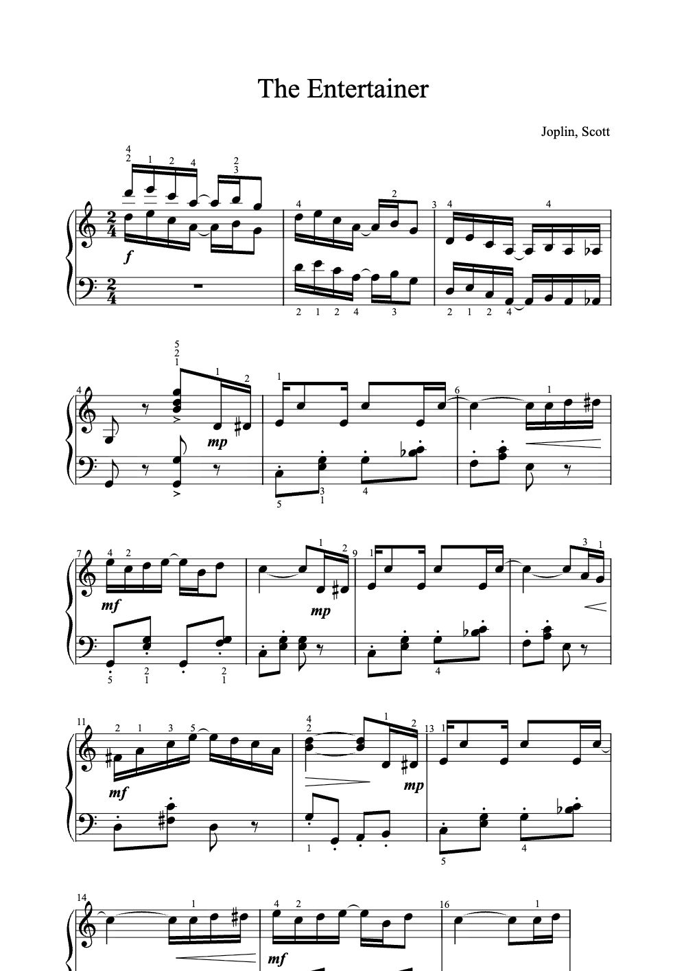 Sheet music preview for The Entertainer