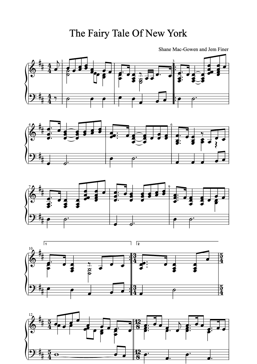 Sheet music preview for The Fairy Tale of New York