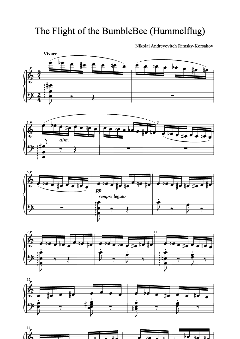 Sheet music preview for The Flight of the Bumblebee