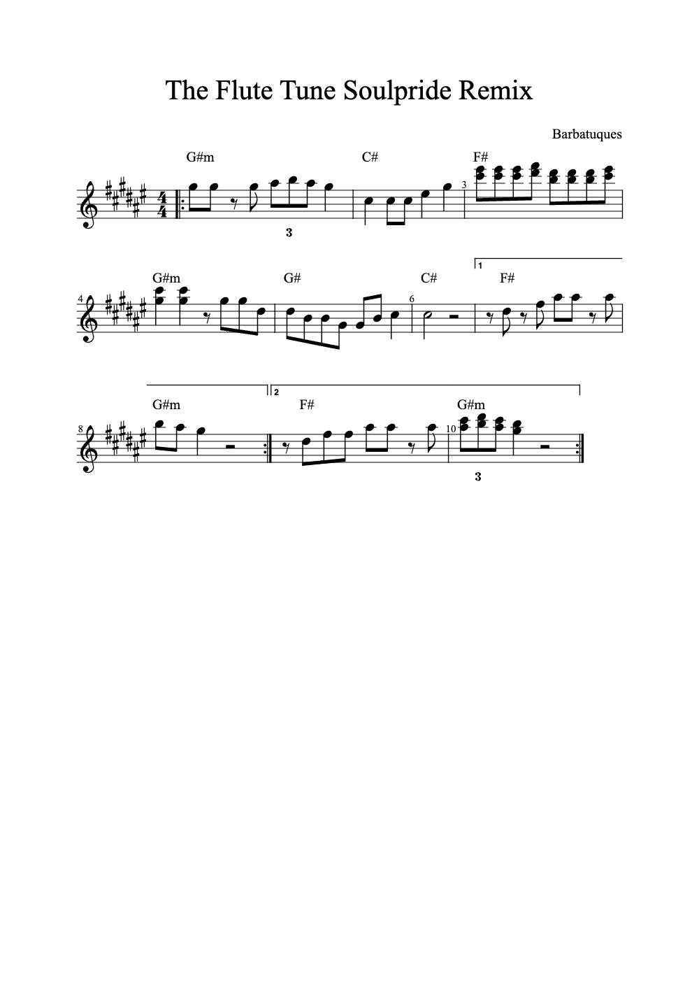 Sheet music preview for The Flute Tune Soulpride Remix