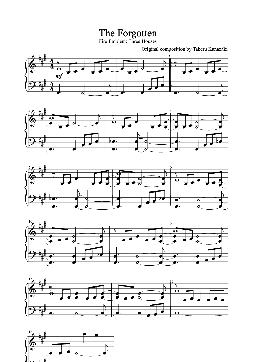 Sheet music preview for The Forgotten