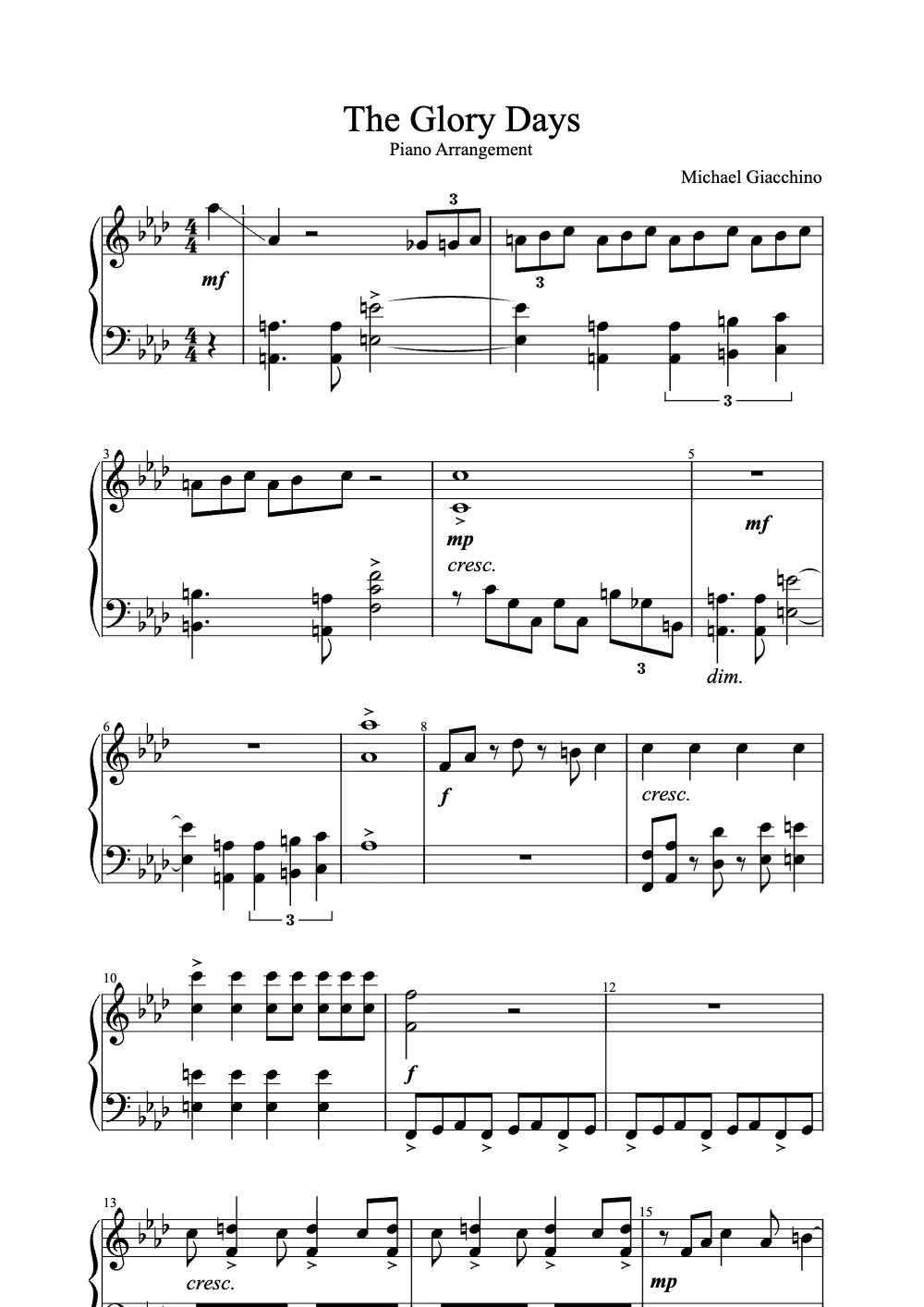 Sheet music preview for The Glory Days