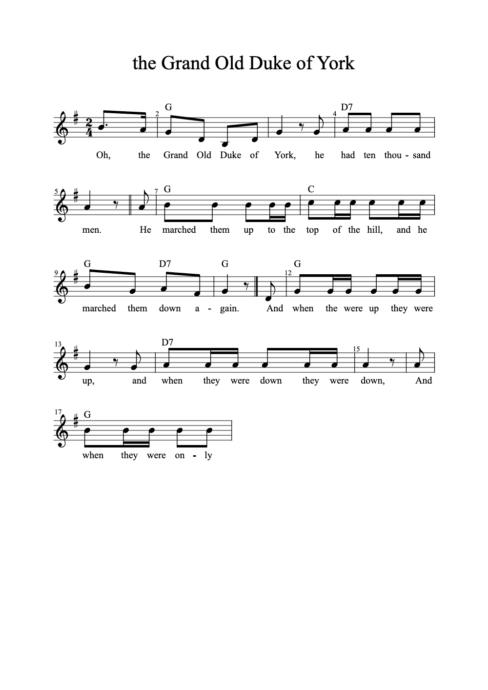 Sheet music preview for The Grand Old Duke of York
