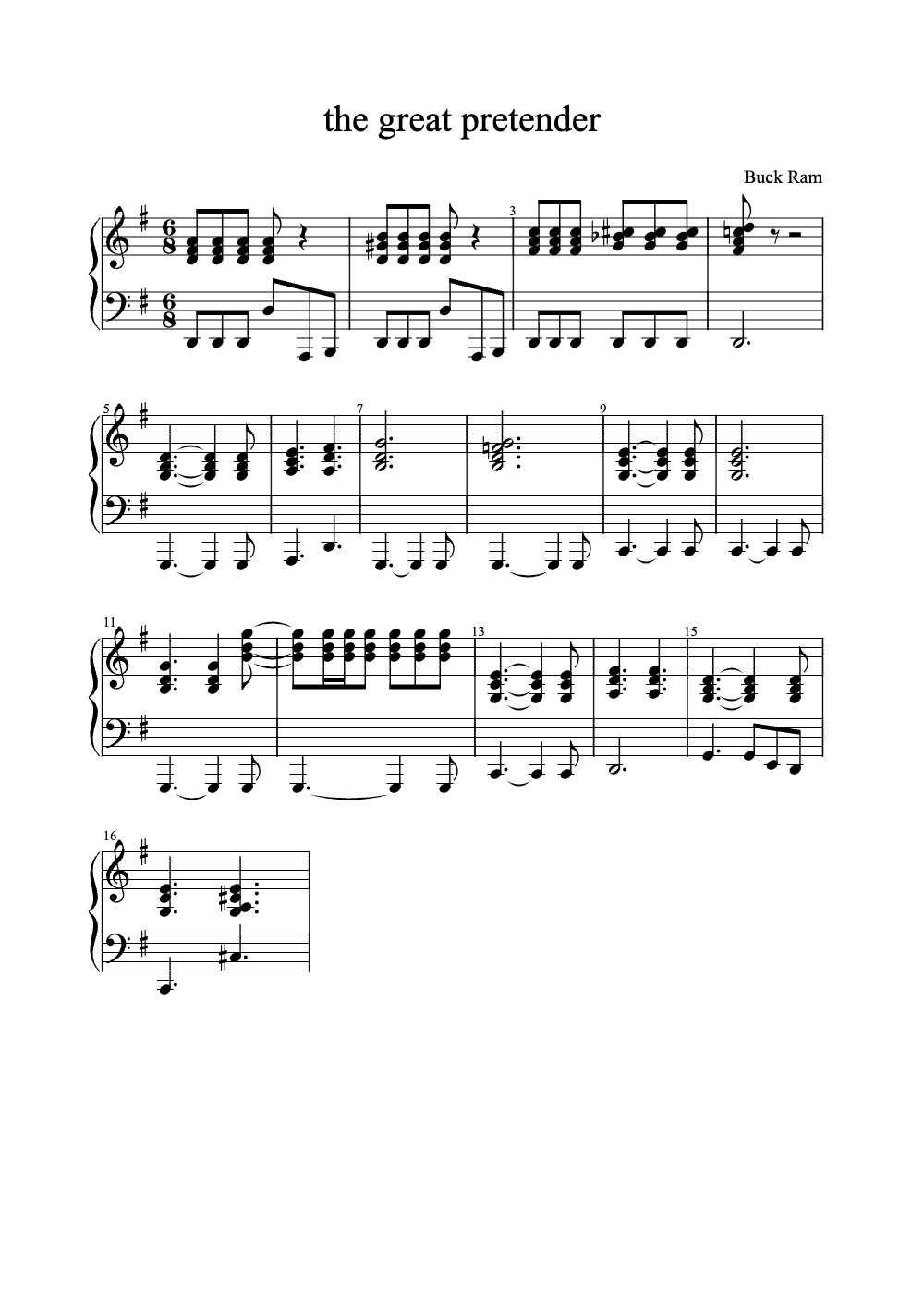 Sheet music preview for The Great Pretender