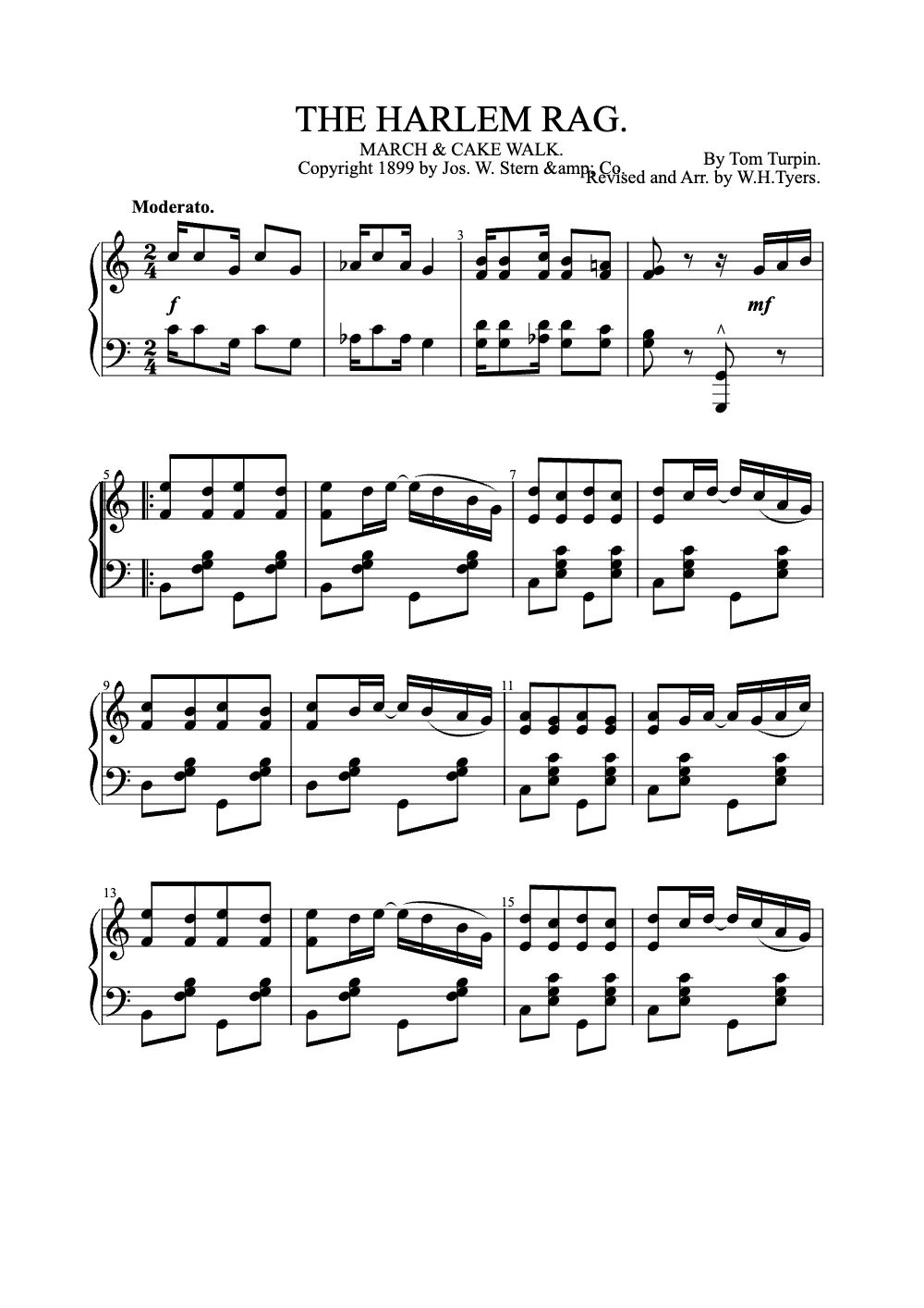 Sheet music preview for The Harlem Rag