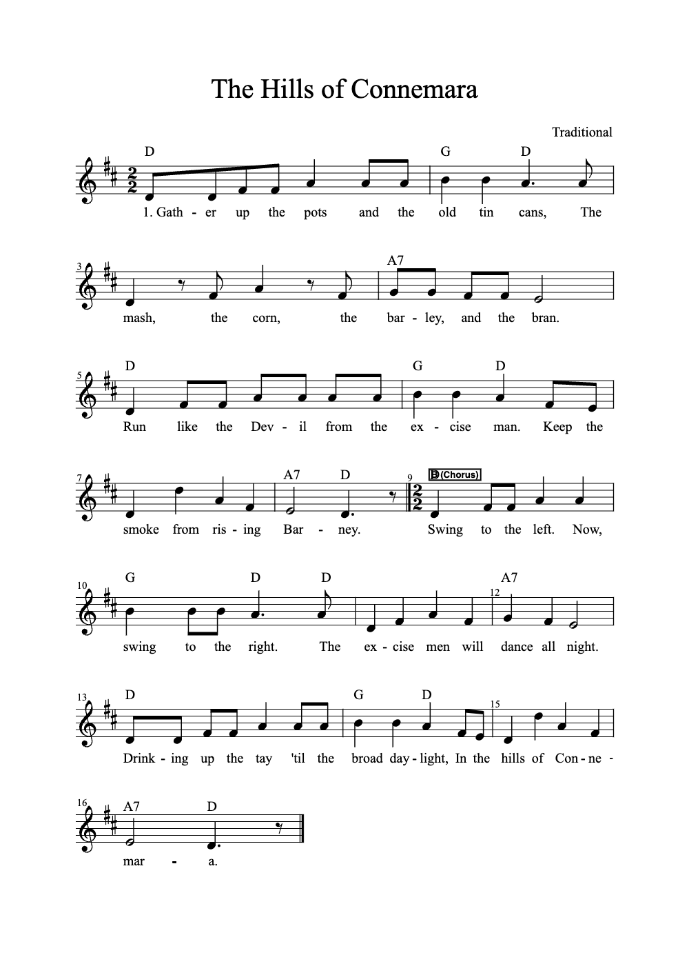 Sheet music preview for The Hills of Connemara