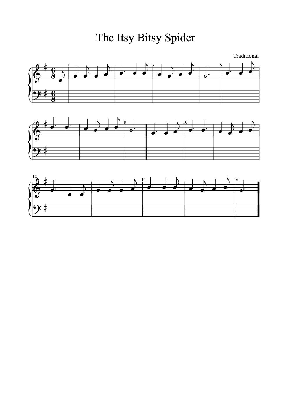 Sheet music preview for The Itsy Bitsy Spider
