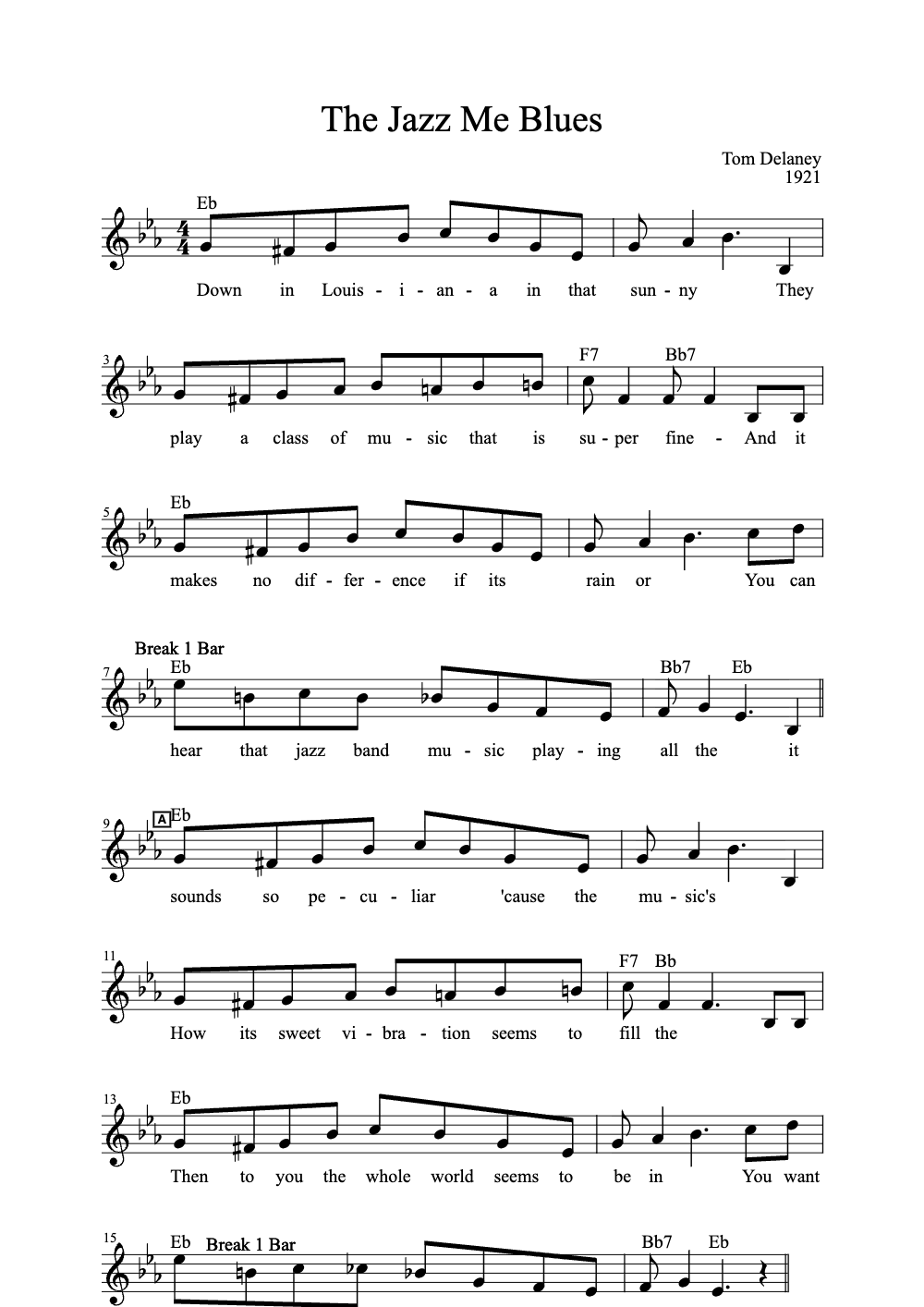 Sheet music preview for The Jazz Me Blues