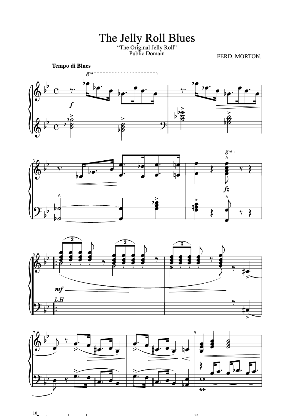 Sheet music preview for The Jelly Roll Blues