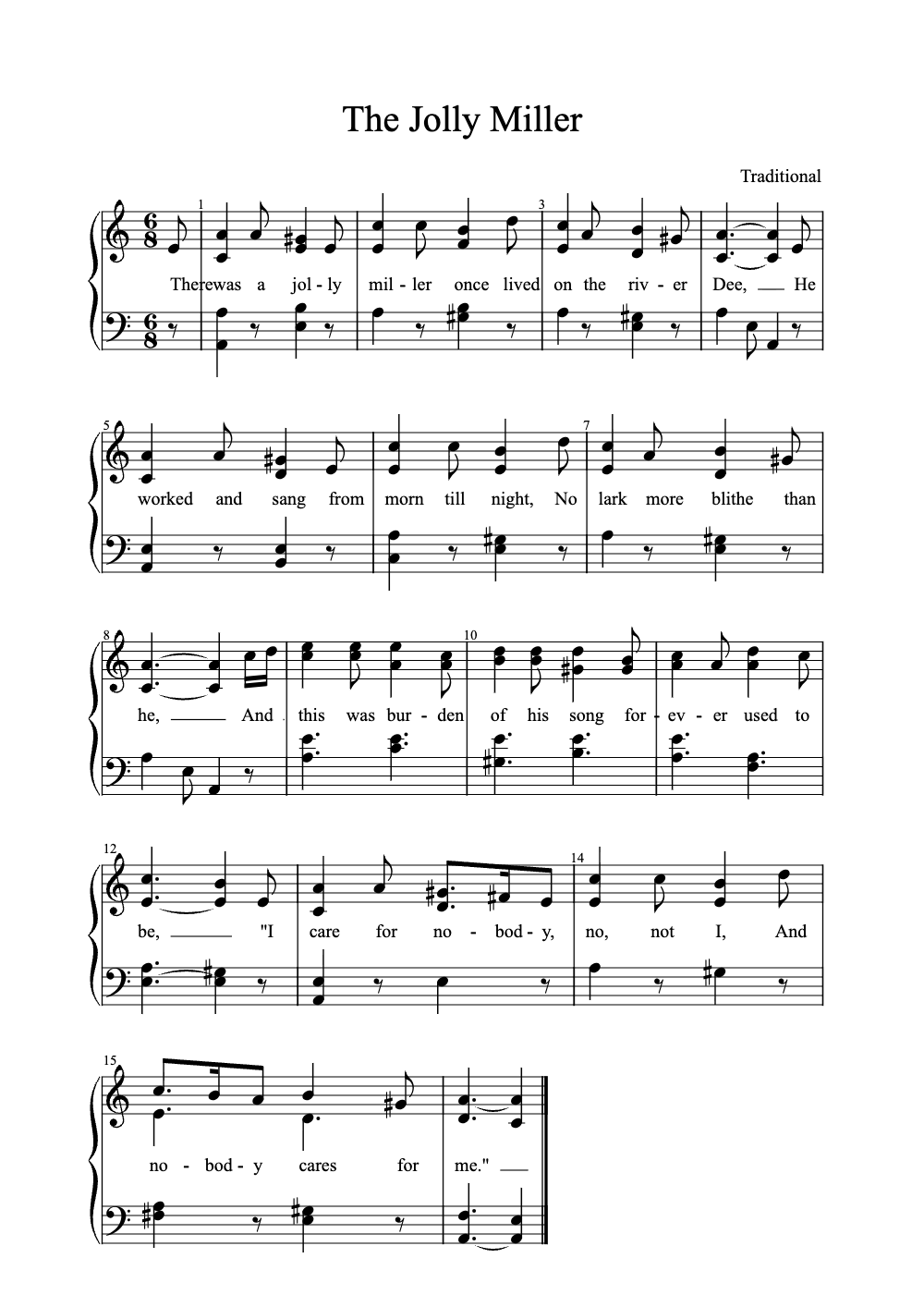 Sheet music preview for The Jolly Miller