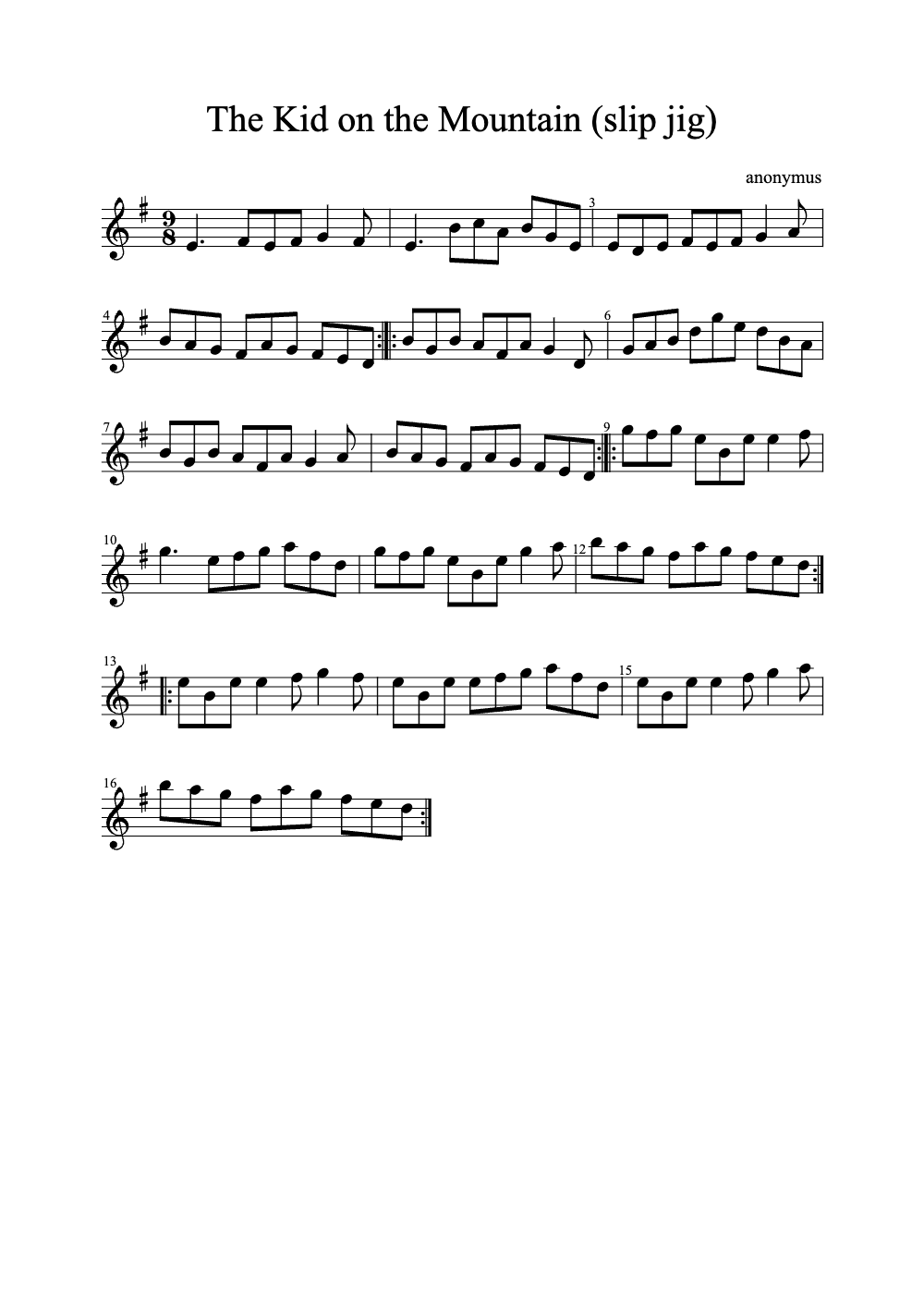 Sheet music preview for The Kid on the Mountain