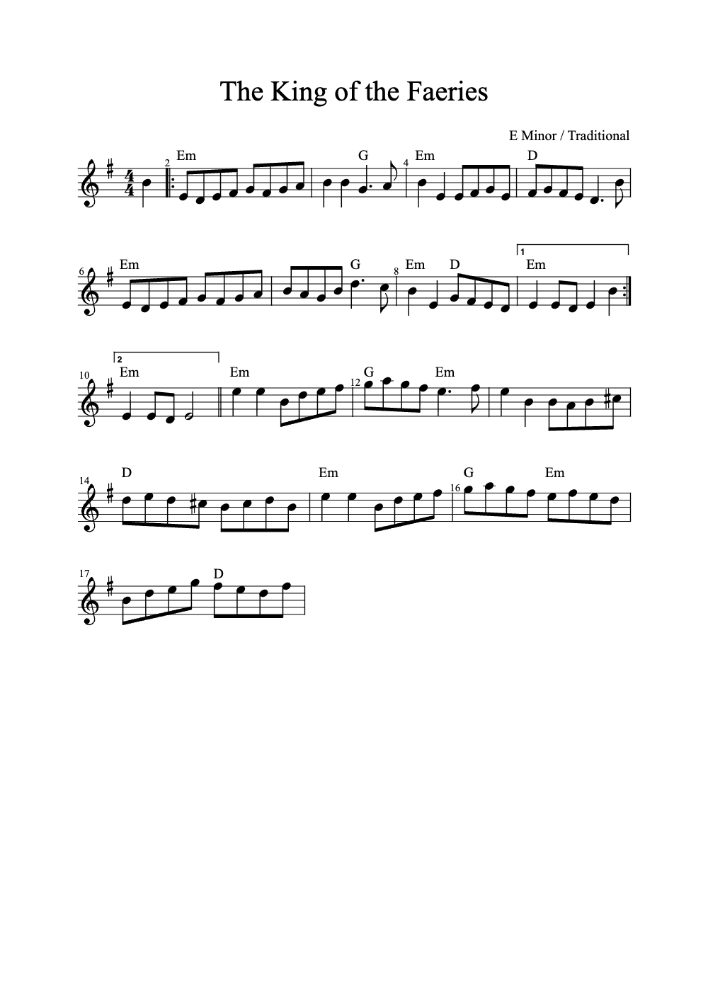 Sheet music preview for The King of the Faeries