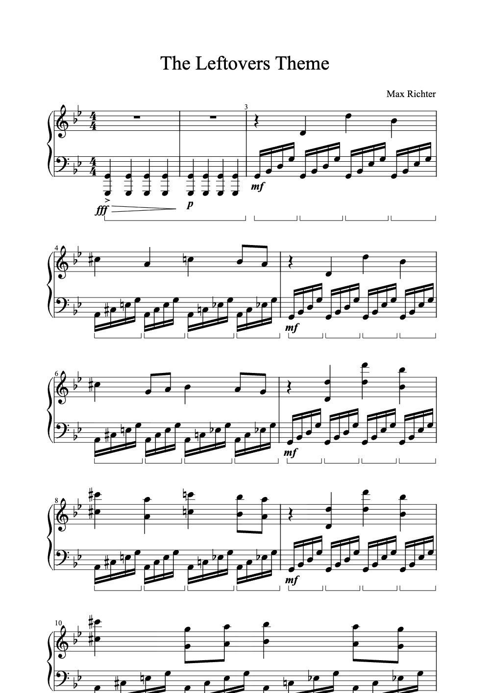 Sheet music preview for The Leftovers Theme