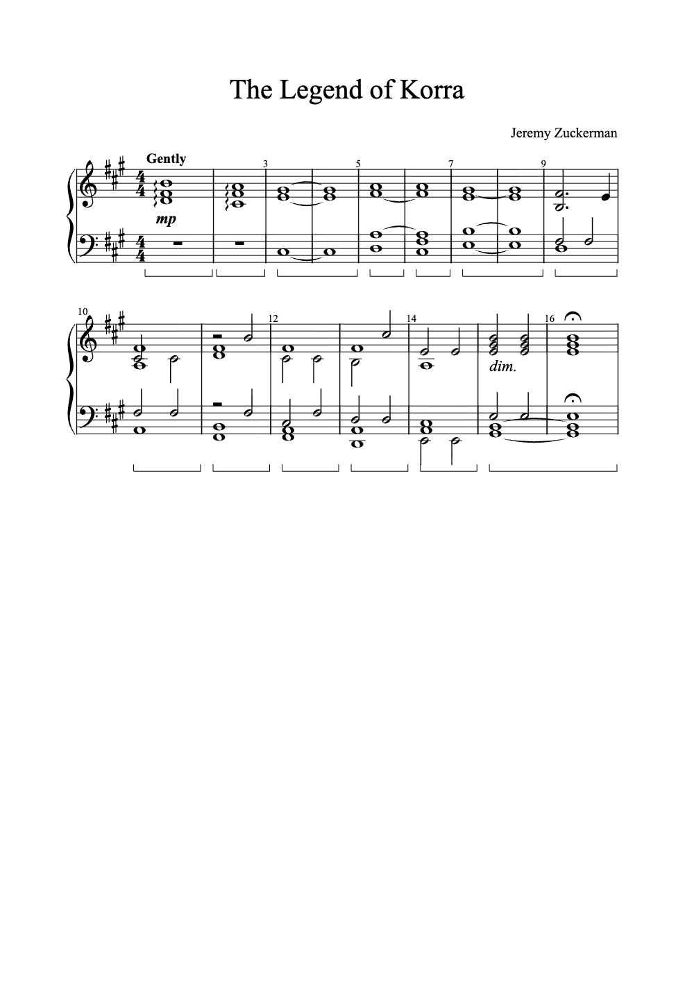 Sheet music preview for The Legend of Korra