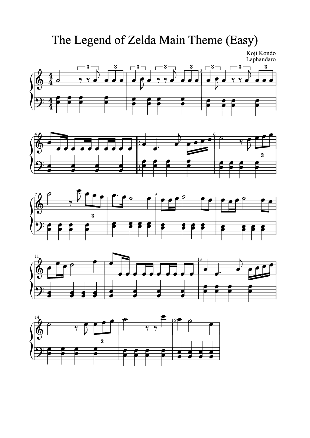 Sheet music preview for The Legend of Zelda Main Theme